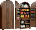 Merax 72" Tall Arched Cabinet Kitchen Pantry with 4 Doors, Fluted Storage Cabinets with 3 Adjustable Shelves & 1 Hidden Drawer & 8 Door Shelves, Versatile Cupboard for Kitchen, Dining Room, Brown