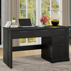 Vabches 55" Farmhouse Home Office Desk with File Drawer, Executive Computer Desk with 4 Storage Drawers, Rustic Computer Desk for Working, Studying, Writing（Pure Black