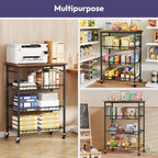 SWTYMIKI 24.4''x15.7'' Rolling Microwave Cart - 4 Tier Microwave Table Stand with 6 Storage Baskets, Coffee Bar with Wheels, Kitchen Utility Cart Shelf Rack Organizer for Vegetables, Potato, Brown