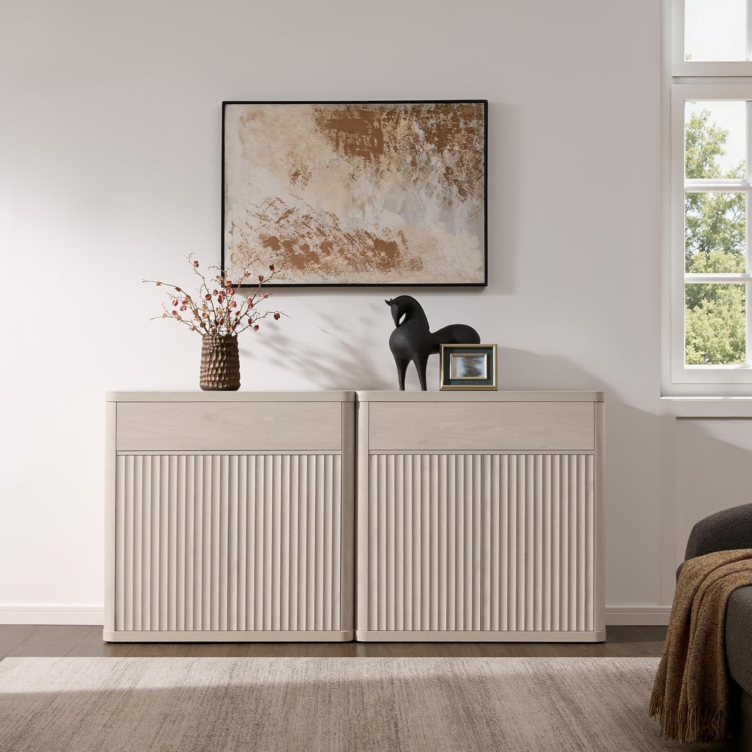 SICOTAS Buffet Cabinet with Storage - Accent Fluted Storage Cabinet with 2 Doors & 1 Drawer 34.6" Wide Modern Sideboard Credenza Large Buffet Table for Living Room Kitchen Dining Room Entryway Office