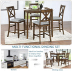 Merax Farmhouse Dining Table Set for 4, Counter Height Kitchen Table Set with Square Table and 4 Upholstered Chairs for Kitchen, Dining Room, Small Space, Walmut