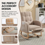 Nursery Rocking Chair, Teddy Boucle Upholstered Glider Rocker with Adjustable Footrest, High Back Rocker with Side Pockets, Comfy Accent Reading Chair for Living Room (Brown)