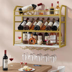 Hoctieon Wall Mount Wine Rack, Wall Mounted Wine Bottle Rack for Display and Storage, Hanging Bottle Holder, for Living Room, Dining Room, Bar, Wine Cellar, Gold&White