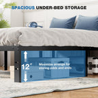 OLIXIS Metal Queen Bed Frame - 14in High with Storage Space, No Box Spring Needed with Sturdy Steel Slat Support, 2200LBS Heavy Duty for Easy Assembly, Black for Bedroom