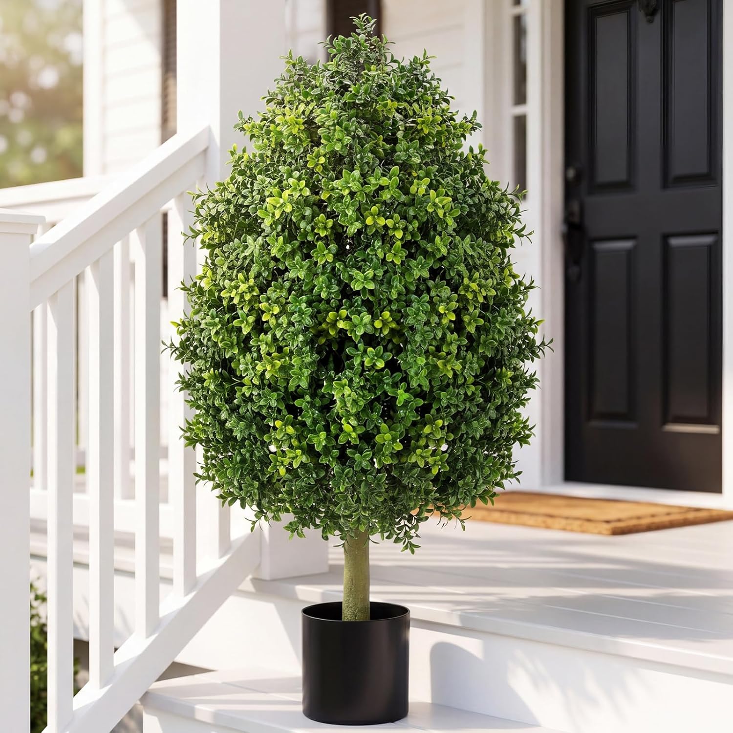 Giegxin 3ft Artificial Boxwood Topiary Trees Fake Bushes Potted Plants Indoor Evergreen Shrubs with Sturdy Planter for Front Porch Home Yard Decor