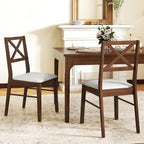 GOFLAME Dining Chairs Set of 4, Upholstered Kitchen Side Chairs with Rubber Wood Frame, Padded Seat, Cross Back, Farmhouse Armless Dinette Chairs for Dining Room, Living Room, Brown & White