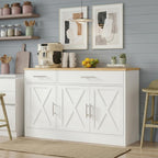 Vongrasig Buffet Cabinet with Storage, 43” Farmhouse Coffee Bar Cabinet with 3 Doors, Wood Buffet Table for Kitchen Dining Room Living Room, Off White