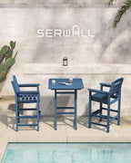 SERWALL 3 Pcs HDPE Bar Height Adirondack Chairs and Table Set, Blue