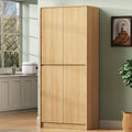 72" Tall Farmhouse Kitchen Pantry Cabinet with 8 Door Shelves, Curved Design Storage Cabinet with 3 Adjustable Shelves, Hidden Drawer, Versatile Cupboard for Kitchen, Dining Room, Natural