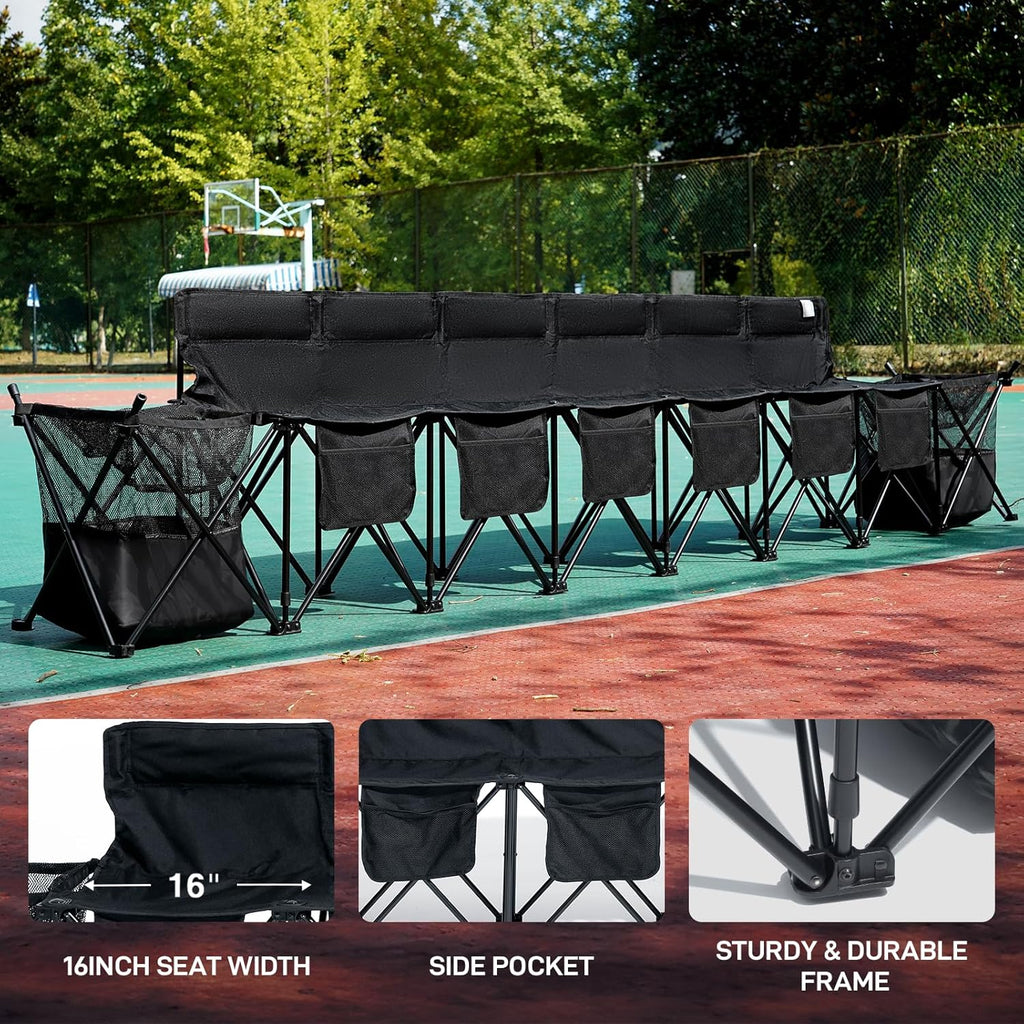 EVER ADVANCED 6 Seats Folding Soccer Team Bench with Carry Bag, Portable Soccer Sideline Chairs with Side Storage Basket, Sports Football Seating for Camping & Outdoor Games Events