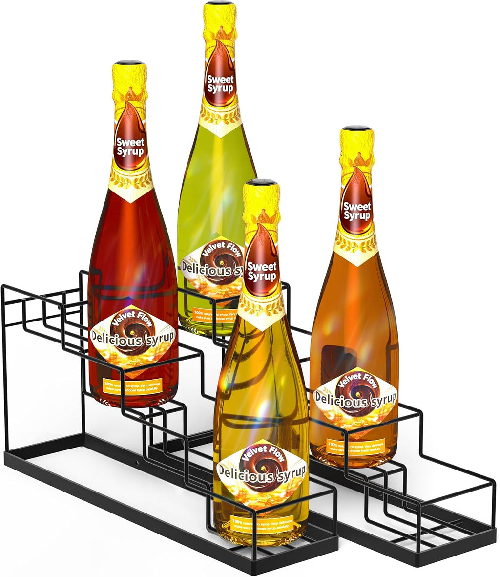 Invech Coffee Syrup Organizer Rack 2 Pack, Metal Syrup Holder for Coffee Bar Kitchen, 4-Tier Coffee Station Organizer for 8 Bottles Syrup Wine Dressing