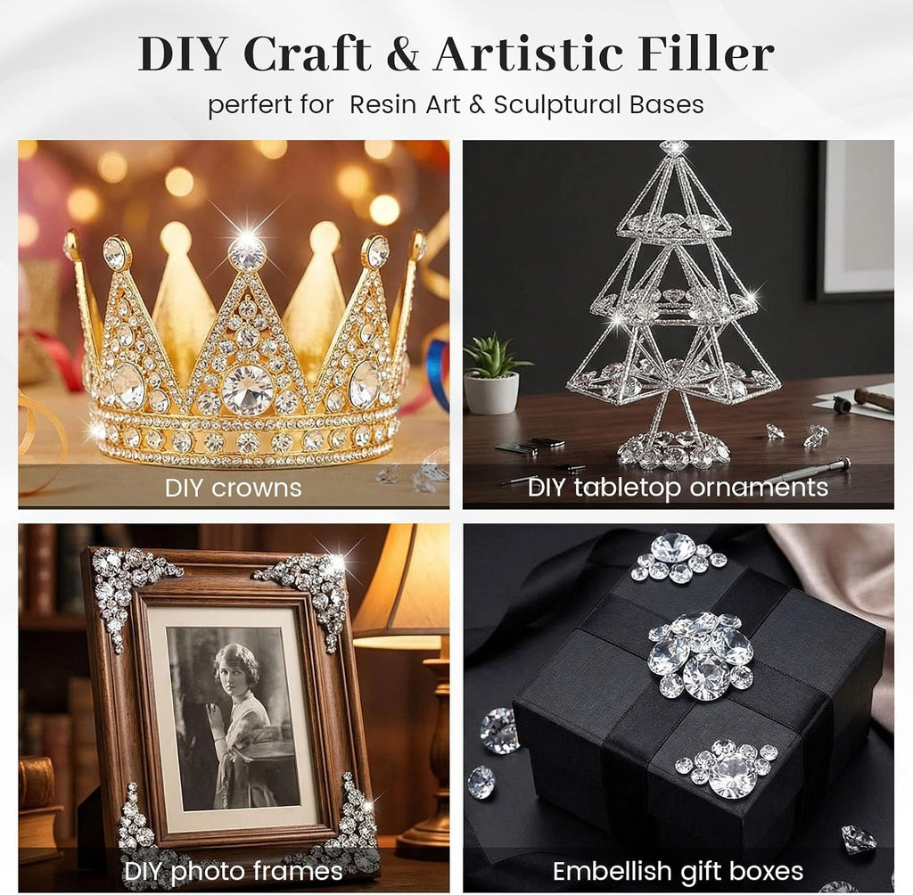 DomeStar 1,000PCS Diamond Decorations, Clear Fake Diamonds Vase Fillers Acrylic Crystal Gems for Wedding Table Scatters Party Decor(0.24-1.2inch)
