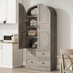 72" Arched Tall Kitchen Pantry Cabinet, Freestanding Farmhouse Kitchen Pantry Storage Cabinet with 2 Large Drawers, Wooden Pantry Cabinets for Kitchen, Dining & Living Room, Rustic Gray