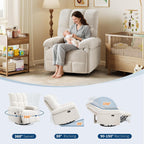 GarveeHome Recliner Chair, 360° Swivel Rocker Glider Nursery Chair with Padded Armrest and Deep Seat, Chenille Upholstered Reclining Sofa Chair for Living Room, Bedroom and Nursery(Cream)