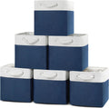 Posprica 11×11×11 Storage Cubes, Collapsible Storage Bins Organizer for Closet, Fabric Storage Box with Cotton Rope Handles, Decorative Storage Baskets for Shelves, set of 6 - White/Blue