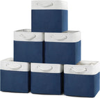 Posprica 11×11×11 Storage Cubes, Collapsible Storage Bins Organizer for Closet, Fabric Storage Box with Cotton Rope Handles, Decorative Storage Baskets for Shelves, set of 6 - White/Blue