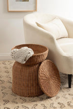 Kate and Laurel Thatch Modern Woven Rattan Round Storage Side Table, 17 x 17 x 21, Natural Rattan, Lift-Top End Table for Use as Hidden Storage Basket, Nursery Toy Storage, or Small Laundry Hamper