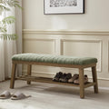 VKNOW Entryway Bench, 44.4" Upholstered Storage Shoe Bench for Entryway & Bedroom, Shoe Rack Bench with Rubberwood Legs, Modern End of Bed Bench for Living Room and Hallway, Green
