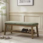 VKNOW Entryway Bench, 44.4" Upholstered Storage Shoe Bench for Entryway & Bedroom, Shoe Rack Bench with Rubberwood Legs, Modern End of Bed Bench for Living Room and Hallway, Green