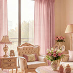 NICETOWN Rose Pink Plaid Curtains for Nursery, Tie Top Bow Knot Checkered Girls Room Window Treatments, Coquette Room Decor Semi Sheer Light Filtering Living Room Drapes, W52 x L84, 2 Panels