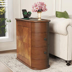 Narrow End Table with Charging Station, Skinny Side Table for Living Room, Slim Nightstand Bedside Table with Storage Drawers Sofa Side Table for Small Spaces Bedroom, No Assembly (2 Drawers)