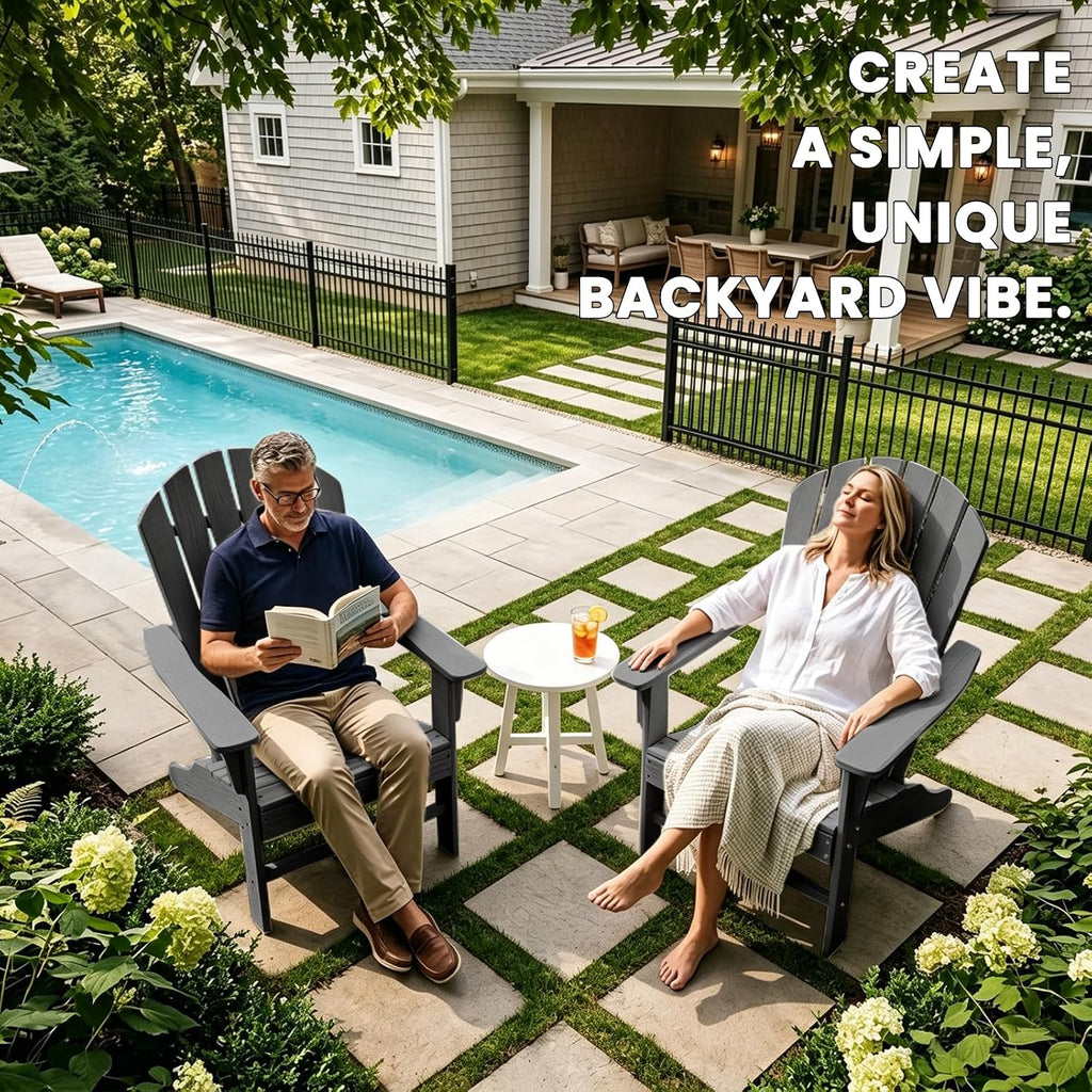 Farmhouse Adirondack Chair Wood Texture, Poly Lumber Patio Chairs, Pre-Assembled Weather Resistant Outdoor Chairs for Pool, Deck, Backyard, Garden, Fire Pit Seating, Slate Gray