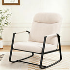 HOMEFUN Nursery Rocking Chair,Patio Rocking Chair,Upholstered Glider Rocker with Padded Seat and High Backrest Safe and Comfy Armchair for Living Room Office,Front Porch, Garden, Patio, Backyard Cream