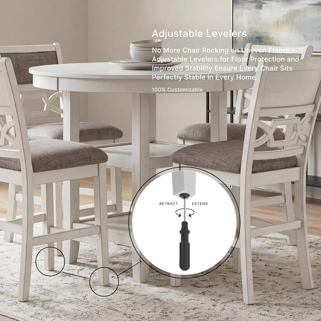Signature Design by Ashley Erinberg Casual Counter Height Dining Table and 4 Armless Upholstered Bar Stools with Footrest and 2 Shelves, Set of 5, White & Light Gray