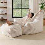Oversized Bean Bag Chair for Adults, Giant Plush Boneless Bean Bag Couch with Wide Armrests for Bedroom, Living Room & Dorm - Giant Chaise Lounge Chair Indoor & Ottoman, Floor Reading Lounger(Beige)