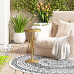 Gold Drink Table, Metal Martini Side Table - 11.9" x21.7'', Gold Small Accent Table with Bow Decoration, Pedestal End Table for Small Spaces