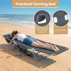 Goplus Tanning Chair, Portable Lightweight 10.5LBS Beach Lounger with Face Arm Holes, Adjustable 5-Position, 330LBS Capacity, Side Pocket, Removable Cushions, Portable Sunbathing Chair for Pool