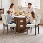 Upholstered Dining Chairs Set of 6 with Thickened Seat Cushion, Wooden Mid-Century Modern Fabric Farmhouse Kitchen Chairs for Dining Room Living/Restaurant/Reading Room(Beige)
