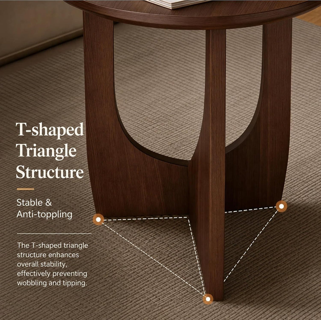 100% Solid Wood Round Side Table Set of 2, 19.7'' Walnut Brown Small End Table, Sofa Side Table with Sculptural Curved Base, Minimalist Accent Table for Living Room, Bedroom, Reading Nook