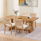 French Country Dining Chairs Set of 2, Beige Farmhouse Wood Dining Room Chairs, Woven Back Linen Upholstered Dining Chair, Solid Wood Legs, Boho Style Kitchen Chairs, Sillas de Comedor