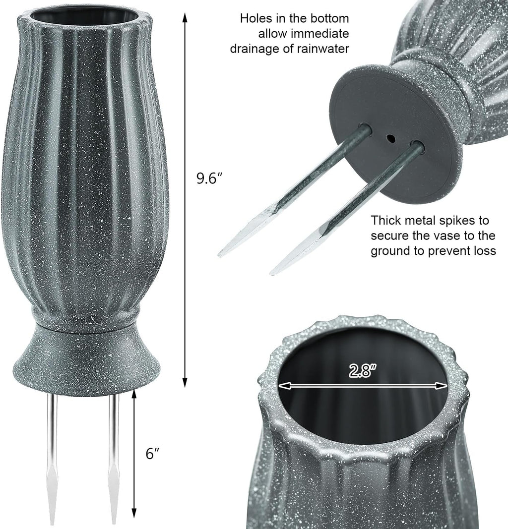 10” Cemetery Vases with Metal Spike for Artificial Flower Grave Decorations | Headstones Flower Holder with Drainage Hole for Artificial Flowers-Cemetery Vases for Grave Memorials Sympathy Gift
