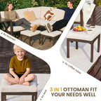 NATURAL EXPRESSIONS 8 Pieces Patio Furniture Sets,Metal Outdoor Sectional Furniture L Shape Conversation Sets with Dining Table,2 Ottomans,Highback Frame,Large Waterproof Cover, 6.5" Cushions for Yard
