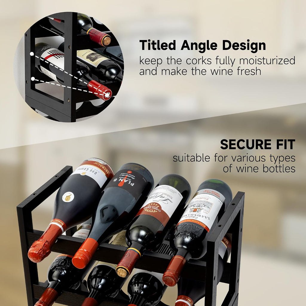 28-Bottle Wine Rack Free Standing Floor, Solid Wood 7-Tier Display Wine Storage Shelves with Tabletop, Wobble-Free Bottle Holder for Cellar Kitchen Bar Dining Room Living Room
