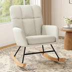 Rocking Chair Nursery Fleece Upholstered Accent Rocker Chair with 20" Wide Seat High Back Solid Wood Legs Comfy Glider Rocker Reading Armchair for Living Room Bedroom, Beige