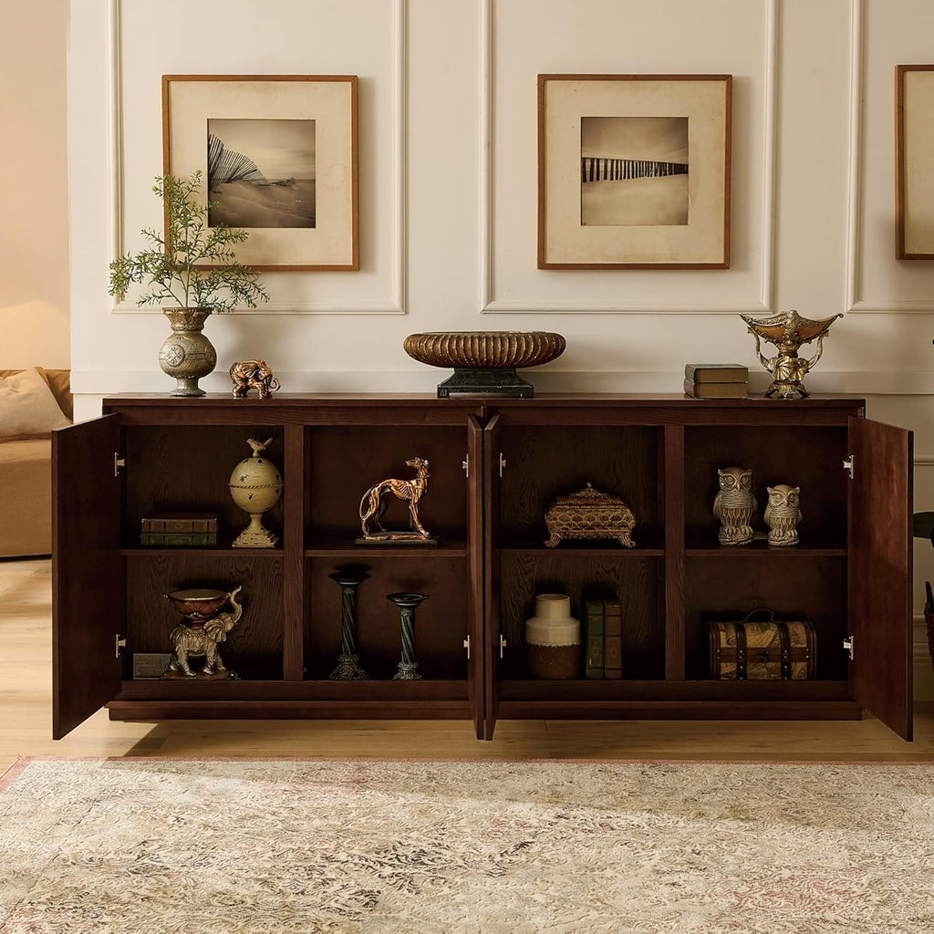 LKTART Mid Century Modern Sideboard Buffet Storage Cabinet with Doors and Shelves,Wood Coffee Bar Storage Cabinets for Kitchen, Dining Room, Living Room-Dark Walnut
