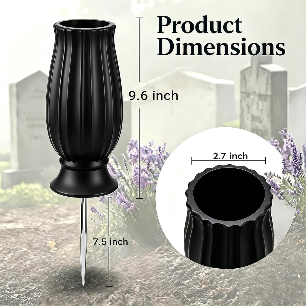Grave Vases for Cemetery with Metal Spikes and Drainage Holes,Cemetery Vases for Headstones Memorial Gifts Loss of Loved One (Black)