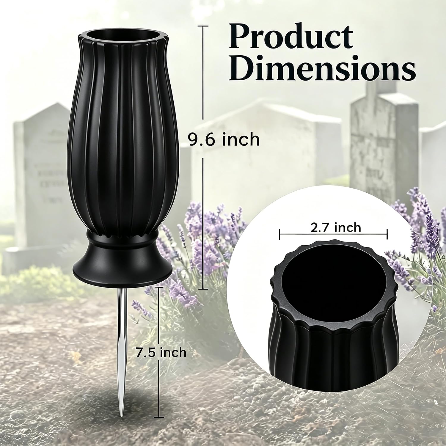 Grave Vases for Cemetery with Metal Spikes and Drainage Holes,Cemetery Vases for Headstones Memorial Gifts Loss of Loved One (Black)