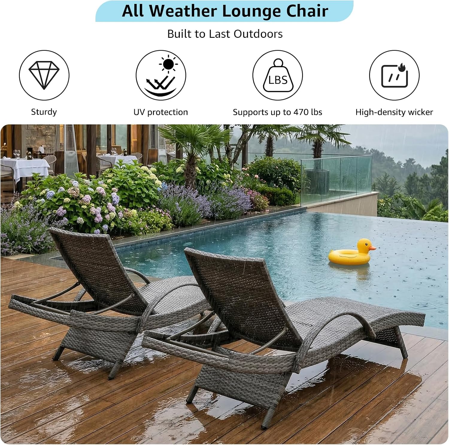 80.3" Outdoor Wicker Chaise Lounge Set of 2, with Pull-Out Side Table, Adjustable Pool Lounge Chairs, Patio Loungers for Balcony, Deck, or Backyard (Grey)