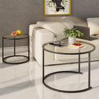Nesting Coffee Table Set of 2,Modern Black Tempered Glass Side Table, Metal Frame Round End Table.Small Glass Tea Table for Living Room,Bedroom Studio Apartment Essentials，17.7IN