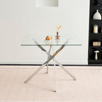 36 inch Square Glass Dining Table, Modern Dining Table for 4, Square Kitchen Table with Tempered Glass Top & Silver Chrome Metal Legs for Dining Room, Living Room, Apartment, Small Space