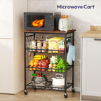 SWTYMIKI 24.4''x15.7'' Rolling Microwave Cart - 4 Tier Microwave Table Stand with 6 Storage Baskets, Coffee Bar with Wheels, Kitchen Utility Cart Shelf Rack Organizer for Vegetables, Potato, Brown