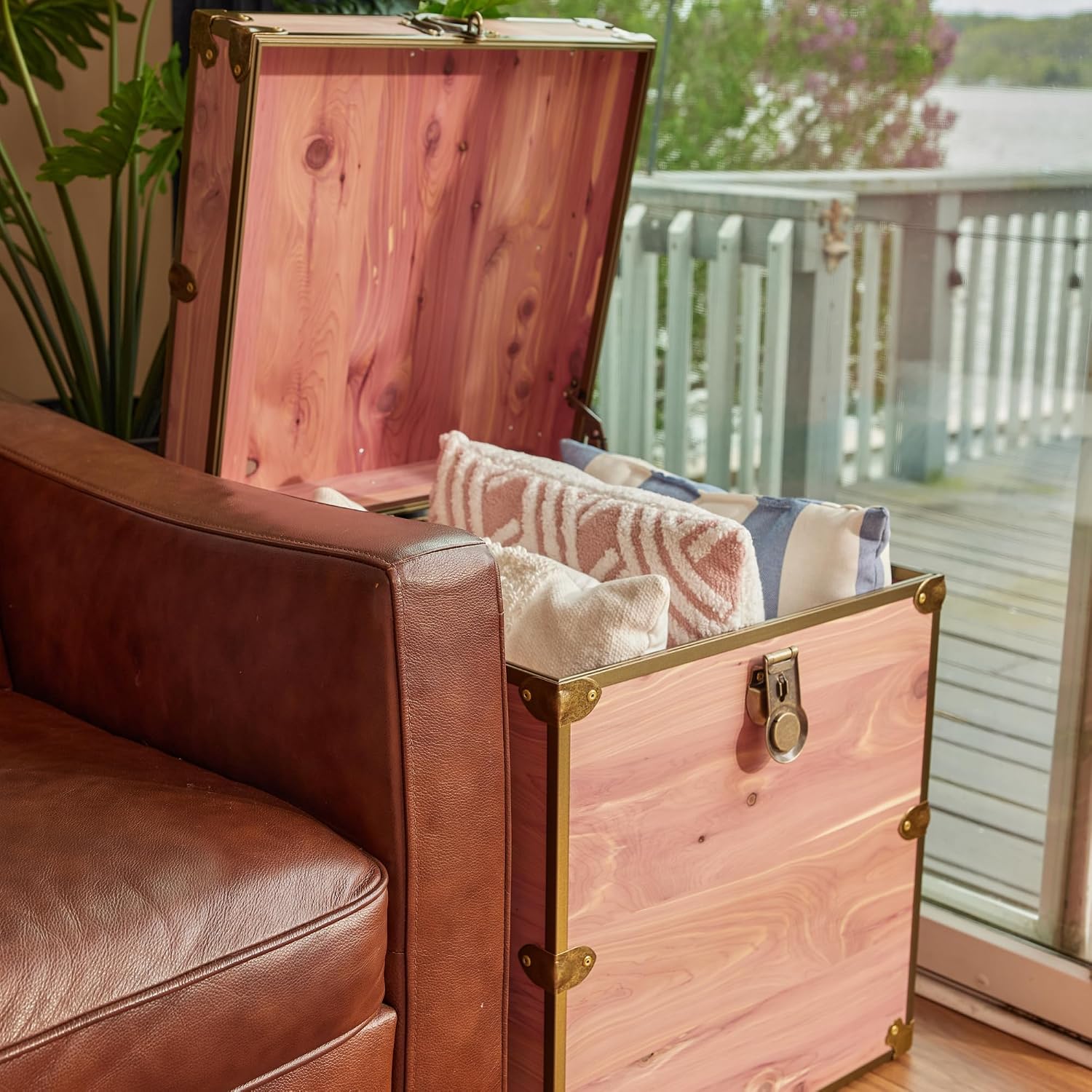 Rhino Trunk & Case Knotty Cedar Chest with Antique Brass Hardware – 18"x18"x20" Cube Storage Box, Coffee Table, End of Bed Trunk or Entryway Storage Bench Furniture – USA-Made, Heirloom Aesthetic