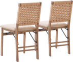 Linon Bennett Natural Folding Chair with Woven Rope Back and Linen Upholstered Seat Set of 2