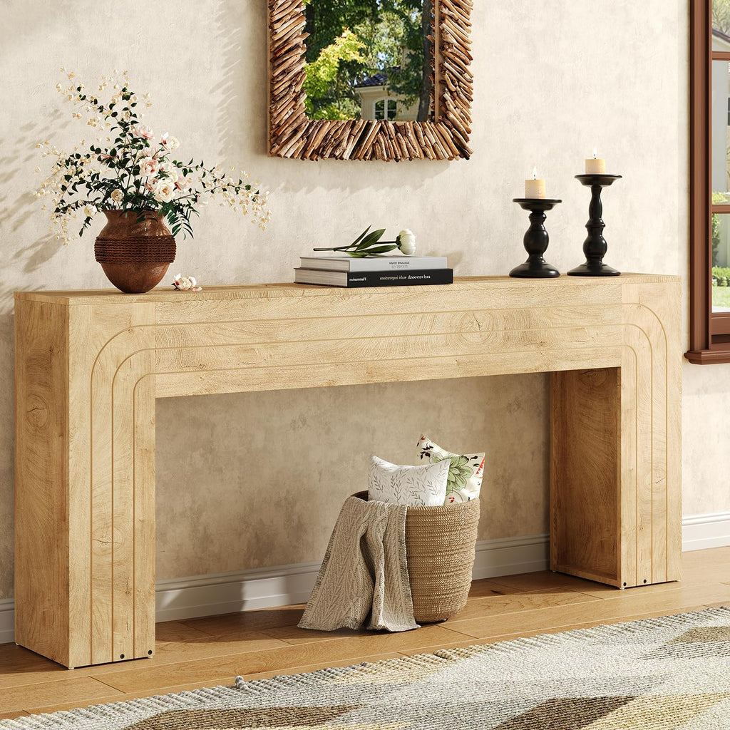 knoworld 70.9-Inch Long Console Table, Farmhouse Entryway Table with Handcrafted Line Detailing, Wood Narrow Sofa Table for Living Room, Hallway, Foyer, and Behind Couch