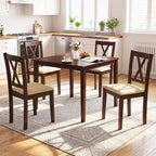 Giantex Wooden Dining Chairs Set of 4, Upholstered Kitchen Chair with Solid Rubber Wood Frame, Curved Backrest & Padded Wide Seat, Modern Farmhouse Dining Room Chairs for Living Room, Restaurant