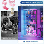 Glass Display Cabinet with Human Body Sensing RGB Lights,5-Tiers Curio Cabinet Display Case with Lock, Frameless Tall Showcase Display Shelf for Collectibles, Living Room Bookcase Storage Cabinet